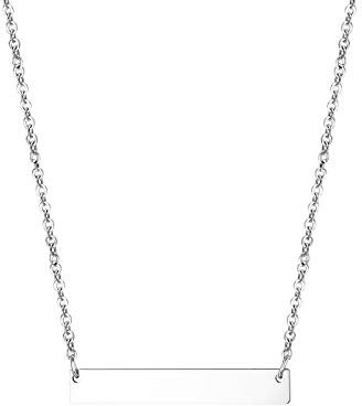 JewelryWe Schmuck Damen Kette mit Gravur Edelstahl Personalisiert Namenskette Halskette mit Gravurplatte Rechteck Anhänger Silber