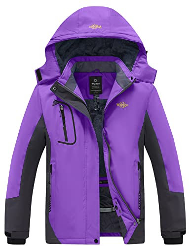 Wantdo Giubbotto da Viaggio a Vento Cappotto da Lavoro Idrorepellente Parka in Pile Imbottita Calda Cappotto da Passeggio all'Aperto Sport Donna Viola XL