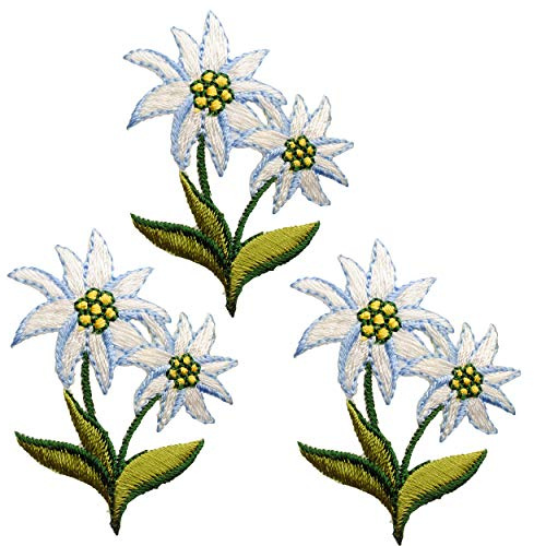 alles-meine.de GmbH 3 Stück Bügelbilder/Applikation/Aufbügler - Alpen - Edelweiß - Blume - 5,2 cm * 4 cm - Aufnäher/gewebte Flicken - zum Aufbügeln Aufkleben Aufnähen - B..