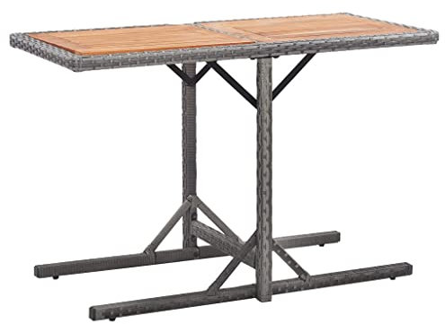 vidaXL Akazienholz Massiv Gartentisch Terrassentisch Esstisch Rattantisch Balkontisch Gartenmöbel Tisch Garten Anthrazit Poly Rattan