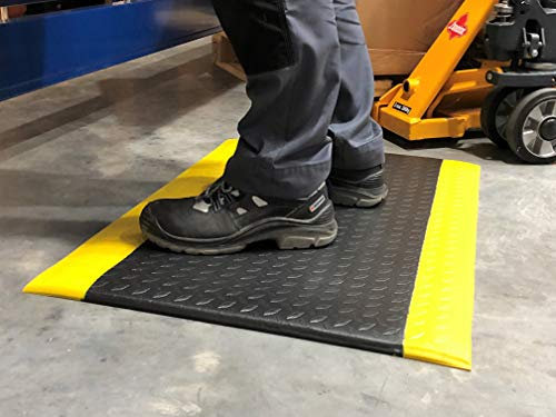 SOFT STEP Ergo | Anti-Ermüdungsmatte | PROFI Komfort Arbeitsplatzmatte Rautenmuster | 100% Vinylschaum | 13mm hoch (90cm x 150cm, schwarz/gelb)