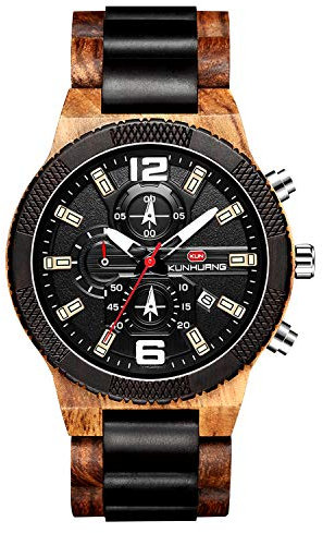 rorios Mode Herren Holzuhr Analog Quarz Uhr Leicht Holzuhren Männer Holzuhren Multifunktion Holz-Armbanduhren