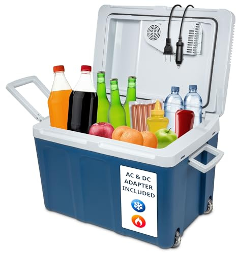 Ivation Electric Cooler & Warmer with Wheels & Handle |48 Quart (45 L) Portable Thermoelectric Fridge For vehicles & Trucks| 110V AC Home Power Cord & 12V Car Adapter for Camping, Travel & Picnics