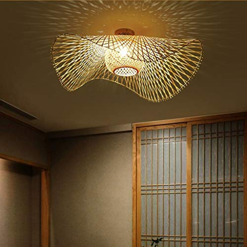 Rétro Lustres Lumière Naturelle De Bambou Et Plafonnier Rotin Vintage E27 Éclairage Plafond Tissées Main Pour Manger Chambre Salon Bar Café Pendentif Cuisine Lampe Suspendue Couloir Suspension,100cm