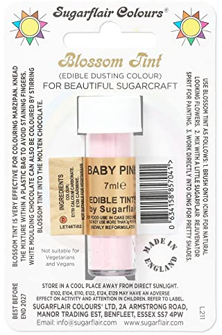 Sugarflair Blossom Tint Baby Pink Food Colouring and Dusting Powder, Matt Finish, Brush On or Mix with Rejuvenator Spirit to Create a One of A Kind Cake - 7ml