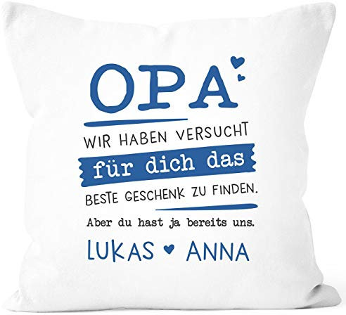 SpecialMe® Kissen-Bezug personalisiertes Geschenk Spruch Papa/Mama wir Habe versucht Finden anpassbare Namen Dekokissen Opa - 2+ Namen weiß 40cm x 40cm