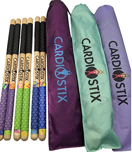 CardioStix 240 ml Cardio-Schlagzeugstäbe pro Set (1 Paar mit Tasche), gewichteter Doppelgriff mit Tasche, Schlagzeug, Fitness (Paint Splash Surprise Griff Farbe mit Tasche)