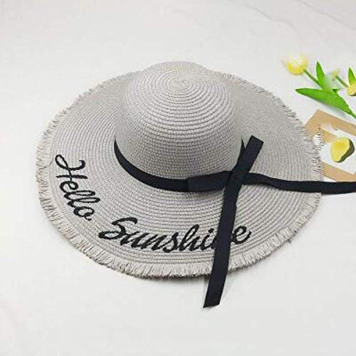 WYRKYP Sombrero de Sol Personalizado Bordado Bordado Sol Playa Sombrero de Paja Verano Sombrero Suave Sombrero,Gris