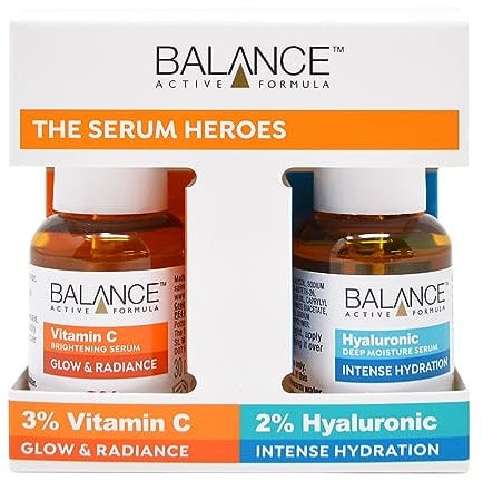 Balance Active Formula The Serum Heroes (Vitamin C Brightening Serum & Hyaluron Deep Moisture Serum) – Bewaffnet mit Wirkstoffen, um zu leuchten und zu hydratisieren.