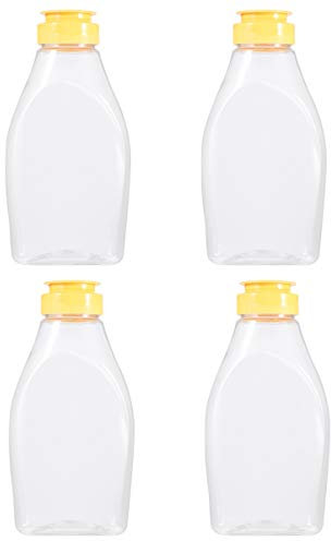 4Pièces Bouteilles à Miel Transparentes Plastique Contenants de Sauce Confiture avec Couvercle Capacité pour Maison et Voyage