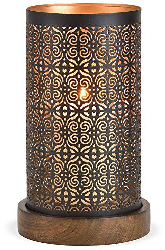 matches21 Windlicht/Kerzenhalter aus Metall mit Ausstanzungen auf Holzsockel Orientstyle schwarz 1 STK - Ø 13x22 cm