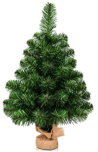 GYMAX 60 cm Weihnachtsbaum klein, Mini Tannenbaum künstlich mit 67 Spitzen & Zementbasis, Naturgetreue dichte Zweige, Tisch-Christbaum im Topf für Zuhause & Büro, Grün
