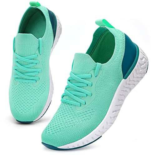 HKR Ladies Trainers Comfortable Walking Running Shoes for Women Lace Up Casual Fitness Workout Gym Sneakers Teal UK 3