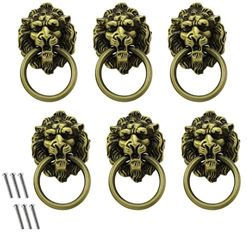 OTOTEC 6 Stück Löwenkopf Möbelknopf Retro Ziehgriffe Möbelgriffe mit Schrauben für Schrank Schublade Kleiderschrank Holzkiste Grün Bronze