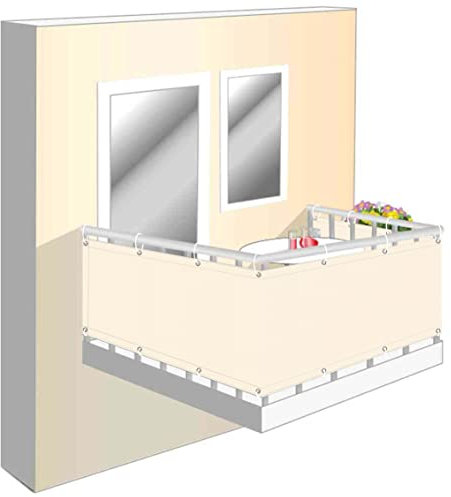 Wind und Sichtschutz Stoff für Balkon 85x700cm, Balkonverkleidung Sichtschutz Zubehör inklusive Balkonblende für Balkongeländer, Terrasse & Garten beige