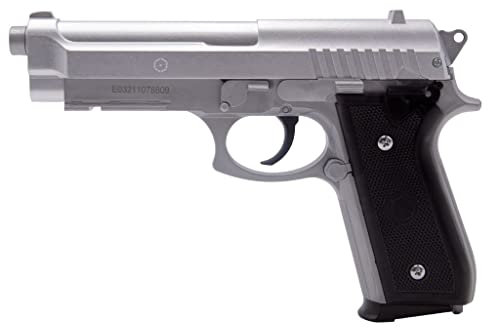 CYBERGUN Airsoft-Pistole - PT92 Silber Federmodell (Feder) - Ref. 210124 - Farbe: Silber/Schwarz - Metallschlitten - Leistung 0,5 Joule