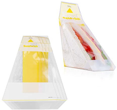 BRATA 100 Sacchetti per Sandwich Monouso,Bustine per Tramezzini e adesivi,Contenitore di plastica per sandwich di forma triangolo,Imballaggi per Panini facili da strappare