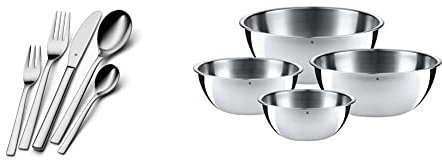 WMF Palermo Besteck Set 12 Personen, Essbesteck 60 teilig, Monobloc-Messer & Gourmet Schüsselset 4-teilig, Edelstahl Schüsseln für die Küche 0,75l - 2,75l, Rührschüssel