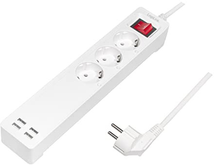 LogiLink SH0103 - Wi-Fi Smart Home Steckdosenleiste 3-Fach (3X CEE 7/3) + 4X USB-A, über App steuerbar, IP20, Tuya kompatibel, unterstützt Amazon Alexa und Google Home, 1,70 m