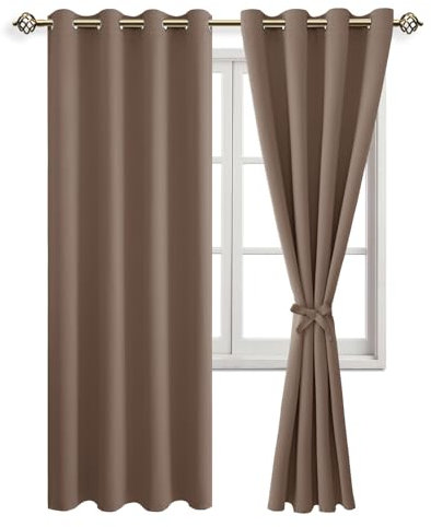 JIUZHEN Blickdicht Vorhänge Verdunkelungsgardinen mit Raffhalter Khaki Gardinen Ösenvorhang für Schlafzimmer Wohnzimmer Verdunkelungsvorhang, Cappuccino, 2 Stück, 260x140cm(HxB)