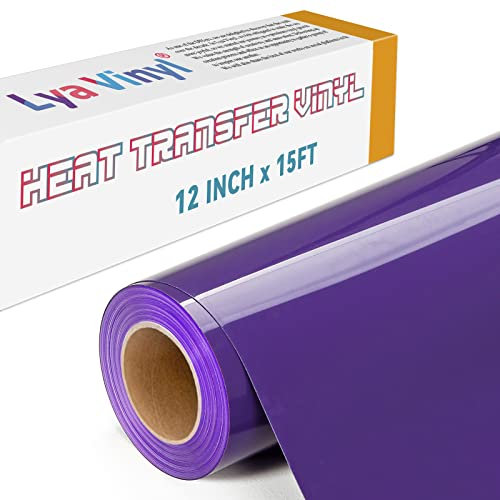 Lya Vinyl 15FT Heat Transfer Vinyl, Purple Iron on Vinyl Roll for Cricut, Silhouette Cameo, Purple HTV Vinyl for DIY Fabric, Clothes, Bags, and Other Textiles