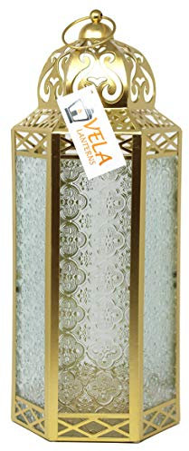 Dekorative marokkanische Bodenlaterne aus goldenem Metall, Kerzenhalter, Lampe – Innen-/Außenbereich, Heimdekoration, Terrasse, Hochzeiten, Weihnachten, extra groß