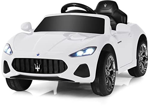 COSTWAY Electric Kids Ride On Car, 12V Battery Powered Compatible Maserati Toy Vehicle with Two Motors, Remote Control, Lights, USB, Horn and Music, Gift for 3+ Years Old Boys Girls (White)