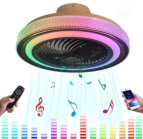 KZT Leise Ventilator LED Deckenleuchte Mit Fernbedienung Dimmbare RGB Musik Deckenventilator Mit Beleuchtung Und Bluetooth Lautsprecher Lüfter Licht Fan Deckenlampe für Schlafzimmer Kinderzimmer Lamp