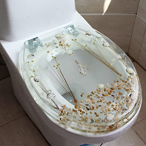 36 x 42 cm WC-Sitz, verdickter WC-Deckel, Toilettensitz, Abdeckung, transparentes Kunstharz, ovale Form für Badezimmer