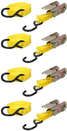 Dunlop Spanngurte mit Ratsche 4 Stück - Zurrgurte - Max. 350KG - 5 Meter Länge - Nylon - Schwarz/Gelb