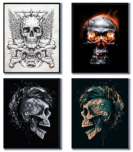 dazongweihan Totenkopf-Poster-Set, Gothic-Wandkunstpapier, Totenkopf-Wandposter, ungerahmt, Skelett-Poster, Halloween-Totenkopf-Wandkunst (B)