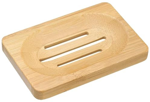 Kandid Eco-Friendly Bamboo Soap Dish with Drainage Slots - Natural Wood Soap Holder for Bathroom and Kitchen (12cm x 8cm x 1cm)