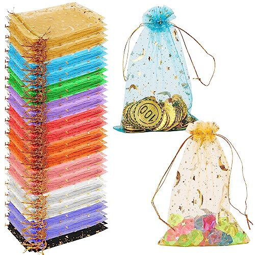Organzasäckchen 10x15cm, RUNEAY Organzasäckchen Geschenktüten Klein 100 Stück Bunt Organzasäckchen Klein Organzasäckchen für Gastgeschenke Hochzeit, Weihnachten, Glücksstein, Schmuck, Süßigkeiten