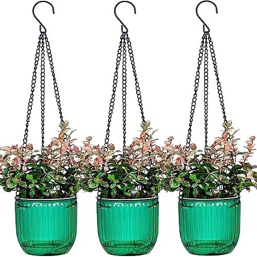 4.5 Inch 3 Pcs Self Watering Hanging Planter Indoor Plant Hanging Pots with Drainage Holes, Outdoor Small Hanging Planters Flower Pot Basket, Visible Water Level, Plant Hanger Home Decor, Gardening