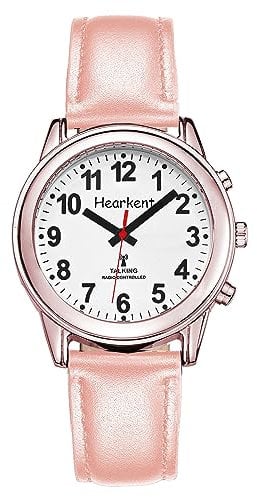 Hearkent Montre parlante pour femme avec voix allemande, montre pour personnes âgées, aveugles, malvoyantes, montre radio-pilotée, Or rose, Damen, lanière