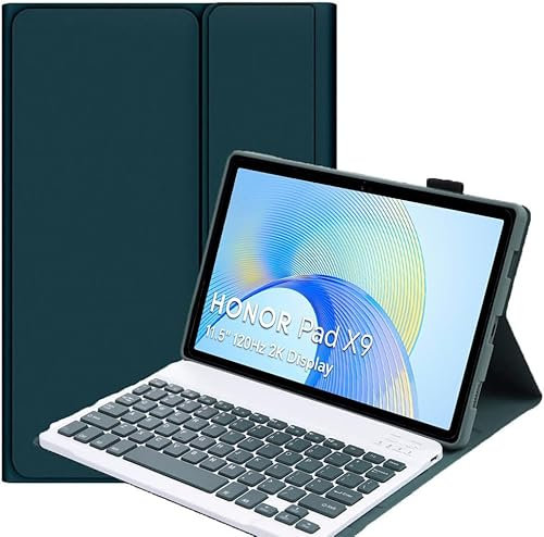 YHFZR Tastatur Hülle for Honor Pad X9a/ X9/ X9 Pro 11,5 Zoll, (QWERTY Layout), Ultradünn Flip Entfernbar Drahtloser Keyboardständer Ledertasche, Grün