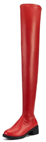 ticticlily Stivali Da Donna Sopra Al Ginocchio Caldi e Invernali Stivali Lunghi Moda Tacco A Blocco B Rosso 42 EU