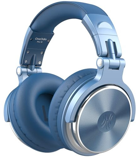 OneOdio Pro10 Auriculares DJ con Cable, Estéreo de Mezcla y Monitor de Estudio, 50mm Controladores, 3.5 y 6.35mm Conector de Audio para PC AMP Grabación de Teléfono Piano Guitarra,Azul Celesteo