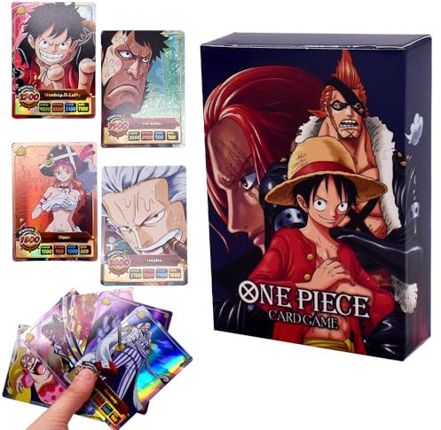 Luffy Cartas Anime, 50 Pcs Onepiece Paquete de Cartas Coleccionables de Cartas Tarjetas Coleccionables Anime para Niños Trading Cards de Cartón Caja de Refuerzo de Cartas Regalos de Cumpleaños