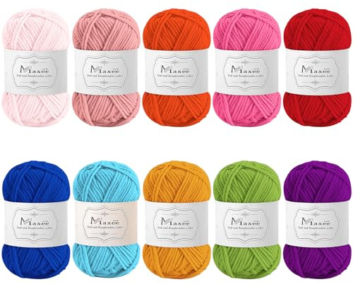 Maxee Häkelgarn 500g (50g*10 Farbe), Acryl Wolle Zum Stricken, Garn zum Häkeln und Stricken, Hand Knitting Yarn Set, Handstrickgarn Baumwollgarn für Häkeln, Wolle zum Stricken und Kunsthandwerk