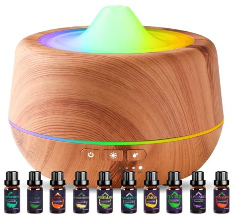 Ätherisches Öl Diffusor, 500ml Crack Ultraschall Home Fragrance Aromatherapy Diffusor, Cool Mist Humidifier mit 7 Farbe Led Lights, 4 Timer, 2 Mist-Modus, Auto Shut-Off-Funktion (Yellow-10)