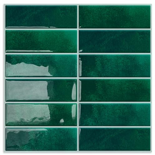 DEWOO 20-Pièces Vert Carrelage Carreaux Adhesif Mural Rectangulaires Credence Adhesive pour Cuisine Salle de Bain (30.5x 30.5cm)