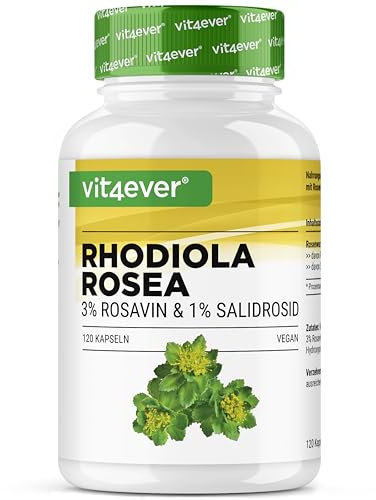 Rhodiola Rosea Extrakt - 120 Kapseln mit 500 mg - Premium Rohstoff: 3% Rosavin & 1% Salidrosid - Rosenwurz Wurzel Extrakt - vegan - hochdosiert