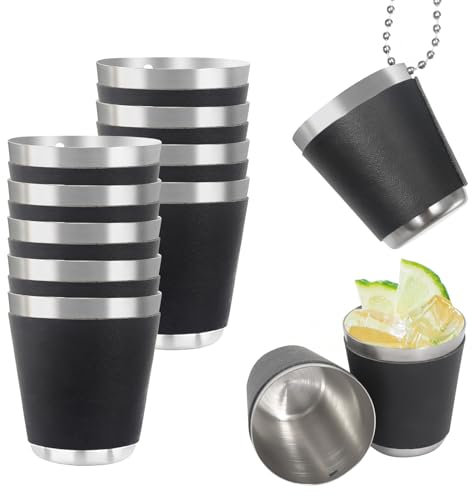 prota 12 Stück 30ml Schnapsglas, Schnapsgläser Edelstahl Shot Becher Metall Zum Umhängen, Schnapsbecher mit Kette Shotgläser Wiederverwendbare für Hochzeitsfeiern Karneval Junggesellenabschiede