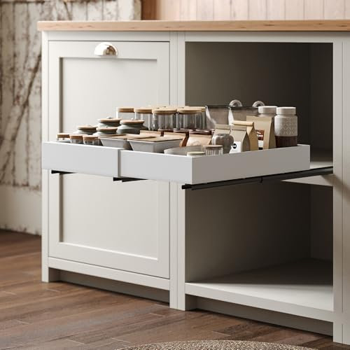 NETEL Pull Out Cabinet Organiser,Slide Out Drawers for Kitchen Cabinets,32cm-52cm Extendable Slide Out Drawer 3 Rails,No Drill Adjustable Drawers,Pull Out Kitchen Storage