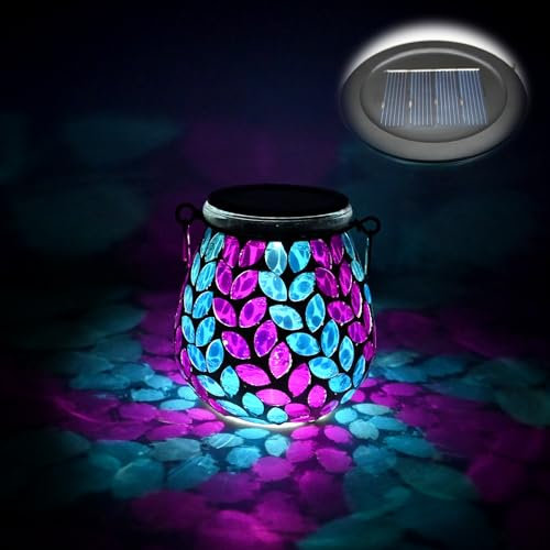 TOTHDATE 1PCS Solar Mosaik Leuchte Oval für Außen, On/Off Glas Mosaik Hängend Licht Solarlaterne Tischleuchte IP65 Wasserdicht für Rasen Pfad Hof Deck Boden Teich, Olivenzweig Mosaik Licht