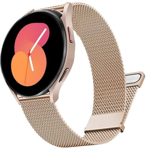 DEALELE Strap Compatible with Samsung Galaxy Watch 6 / 6 Classic / 5 / 5 Pro / 4 / 4 Classic / Galaxy 3 41mm, 20mm Stainless Steel Metal Milanese Mesh Bands for Huawei GT3 42mm / GT2 42mm, Rose gold