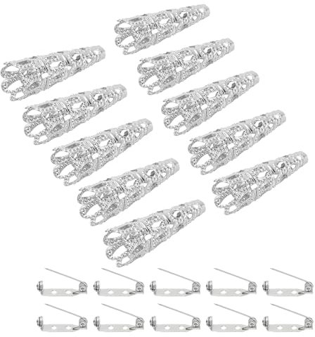 PATIKIL 23mm Porte-Corsage Décoratif, 10 Pcs Broche Pin Vase Pocket Boutonnières Support avec Broches pour Mariage Fête Artisanat DIY, Argent Clair