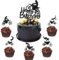 Zercart 26Pcs Motorcycle Cupcake Toppers，Happy Birthday Motorcycle Cake Decoration，Black Glitter Motocross Party Cupcake Topper，for Sports Motocross Theme Boy Birthday Party Cake Decorations Supplies