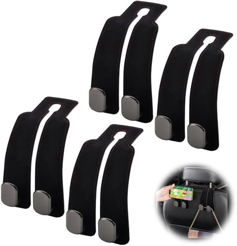Auto Kopfstützen Haken, Autositz Rücken Doppelhaken, Fahrzeug-Aufbewahrungshaken zum Aufhängen von Taschen Einkäufen, Auto-Organisationszubehör Vorder und Rücksitzhaken, 4er-Pack